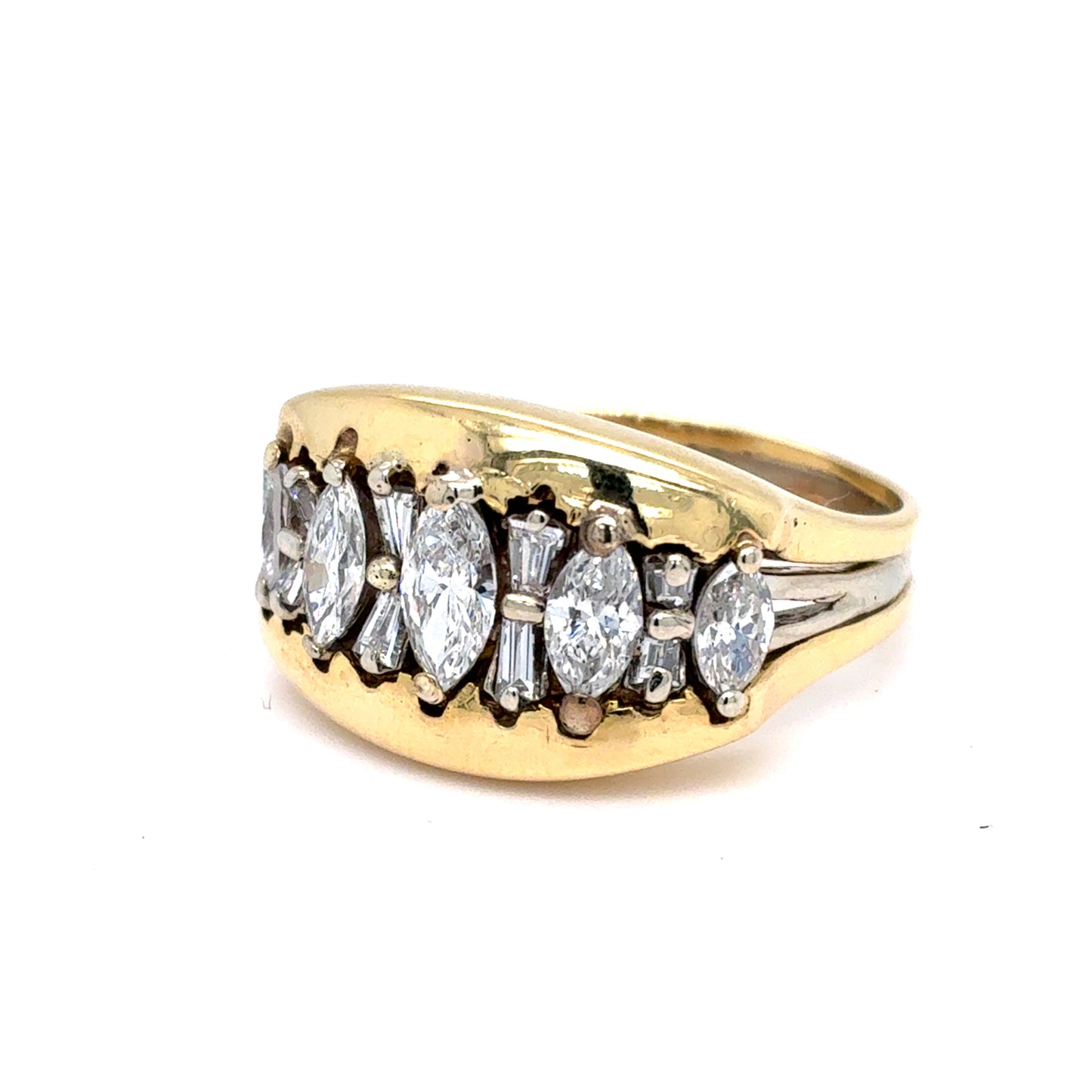 14K Two Tone Gold Natural Diamond Graduated Marquise Ring |0.99 TCW, F-G VS, Size 7