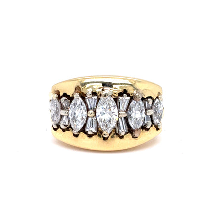 14K Two Tone Gold Natural Diamond Graduated Marquise Ring |0.99 TCW, F-G VS, Size 7