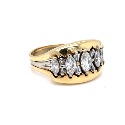 14K Two Tone Gold Natural Diamond Graduated Marquise Ring |0.99 TCW, F-G VS, Size 7