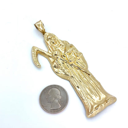 10K Yellow Gold Pendant | Large Santa Muerte Angel of Death Design