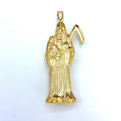 10K Yellow Gold Pendant | Large Santa Muerte Angel of Death Design