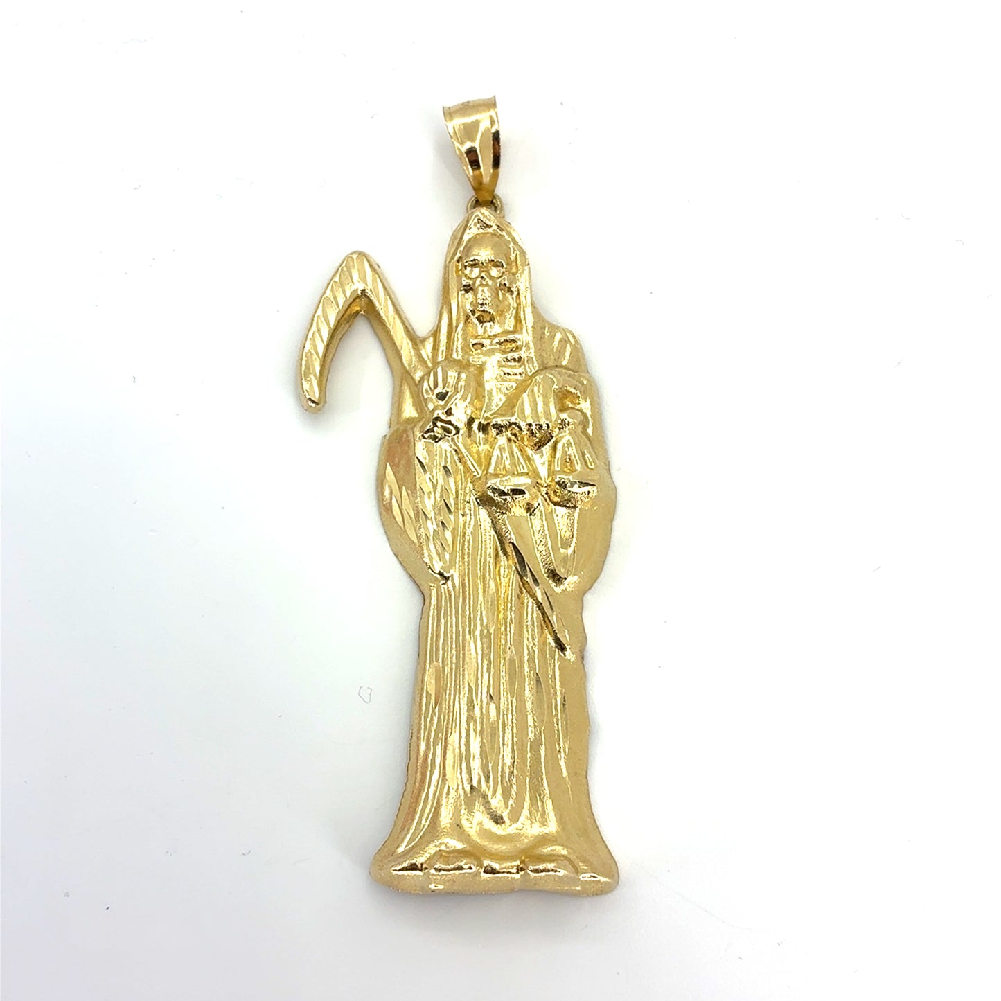 10K Yellow Gold Pendant | Large Santa Muerte Angel of Death Design