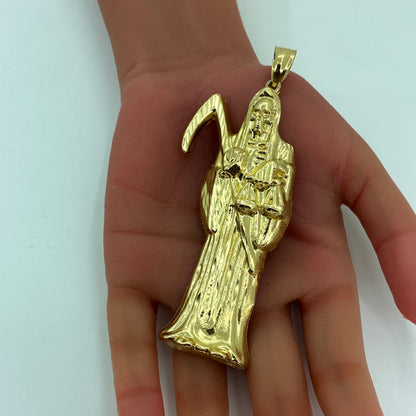 10K Yellow Gold Pendant | Large Santa Muerte Angel of Death Design
