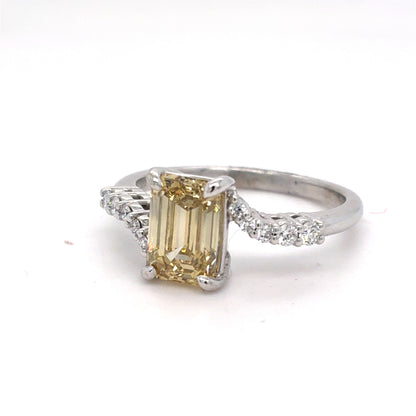 14K White Gold Yellow Lab Diamond Ring | Lab Created Yellow Emerald Cut Diamond 2.0 CT VS1, Size 8