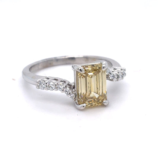14K White Gold Yellow Lab Diamond Ring | Lab Created Yellow Emerald Cut Diamond 2.0 CT VS1, Size 8