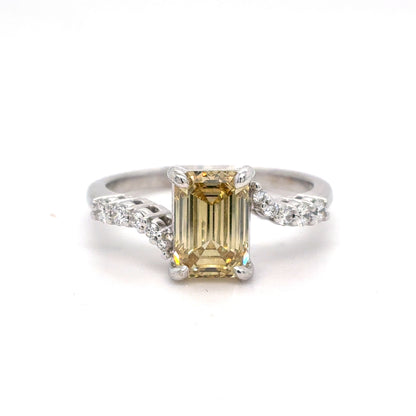 14K White Gold Yellow Lab Diamond Ring | Lab Created Yellow Emerald Cut Diamond 2.0 CT VS1, Size 8