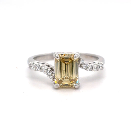 14K White Gold Yellow Lab Diamond Ring | Lab Created Yellow Emerald Cut Diamond 2.0 CT VS1, Size 8