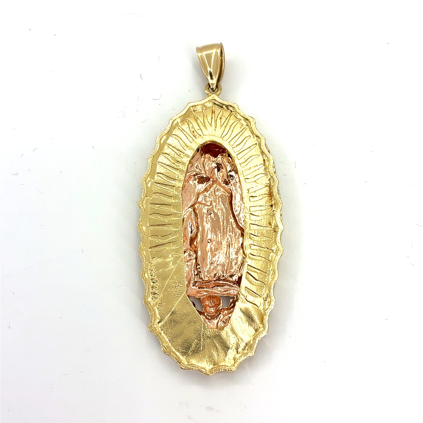 14K Tri Color Gold Pendant | Virgin Mary CZ Design