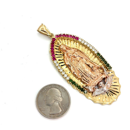 14K Tri Color Gold Pendant | Virgin Mary CZ Design