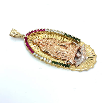 14K Tri Color Gold Pendant | Virgin Mary CZ Design