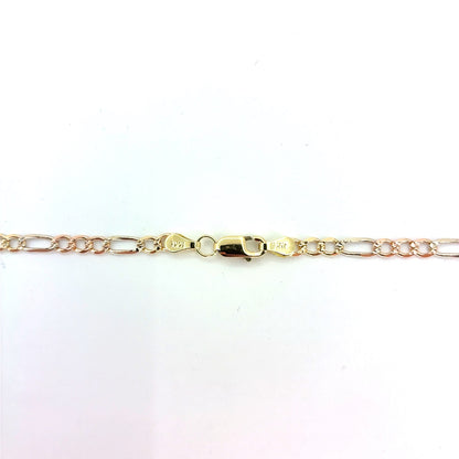 14K Tricolor Gold Solid Figaro Necklace | 20 Inches, 3.3mm, 7.60 grams