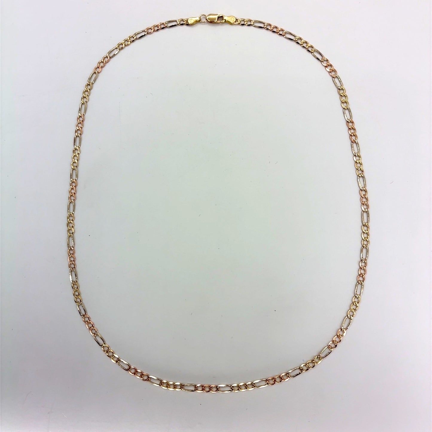 14K Tricolor Gold Solid Figaro Necklace | 20 Inches, 3.3mm, 7.60 grams