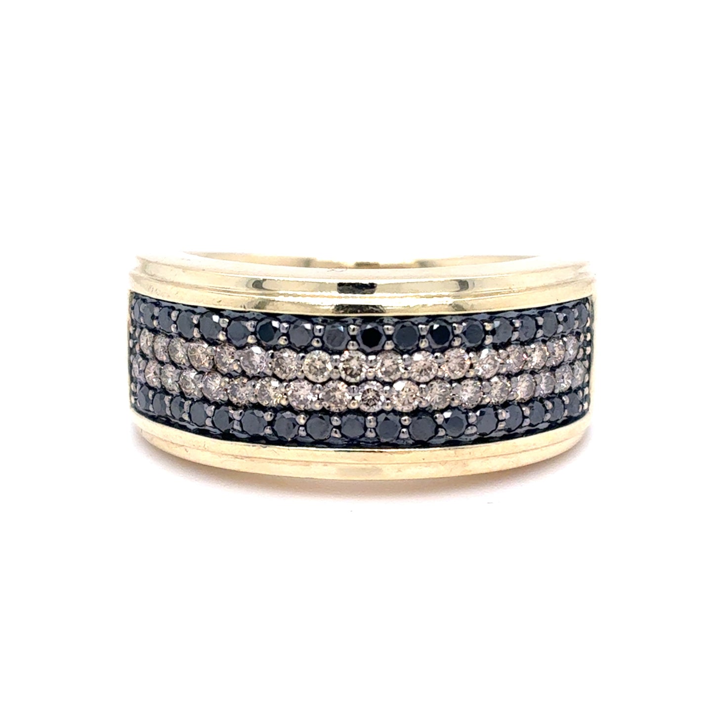 10K Yellow Gold Mens Multi-Row Black & Champagne Diamond Band | Round Brilliant 0.95 TCW, Size 10