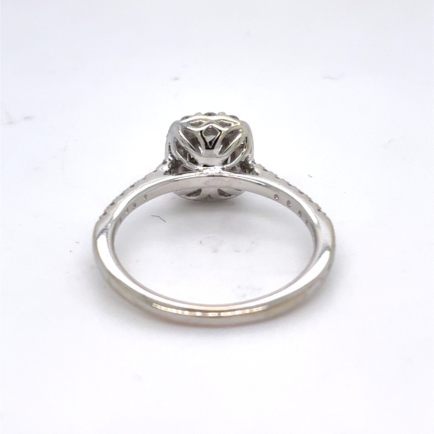 14K White Gold Natural Diamond Cushion Cut Halo Engagement Ring | Cushion, Trilliant & Round 0.75 TCW, H SI1, Size 6.5
