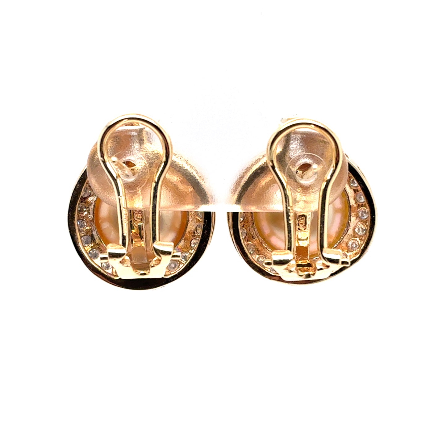 14K Yellow Gold Cultured South Sea Pearl & Diamond Halo Earrings | Round & Baguette 0.85 TCW, G-I SI
