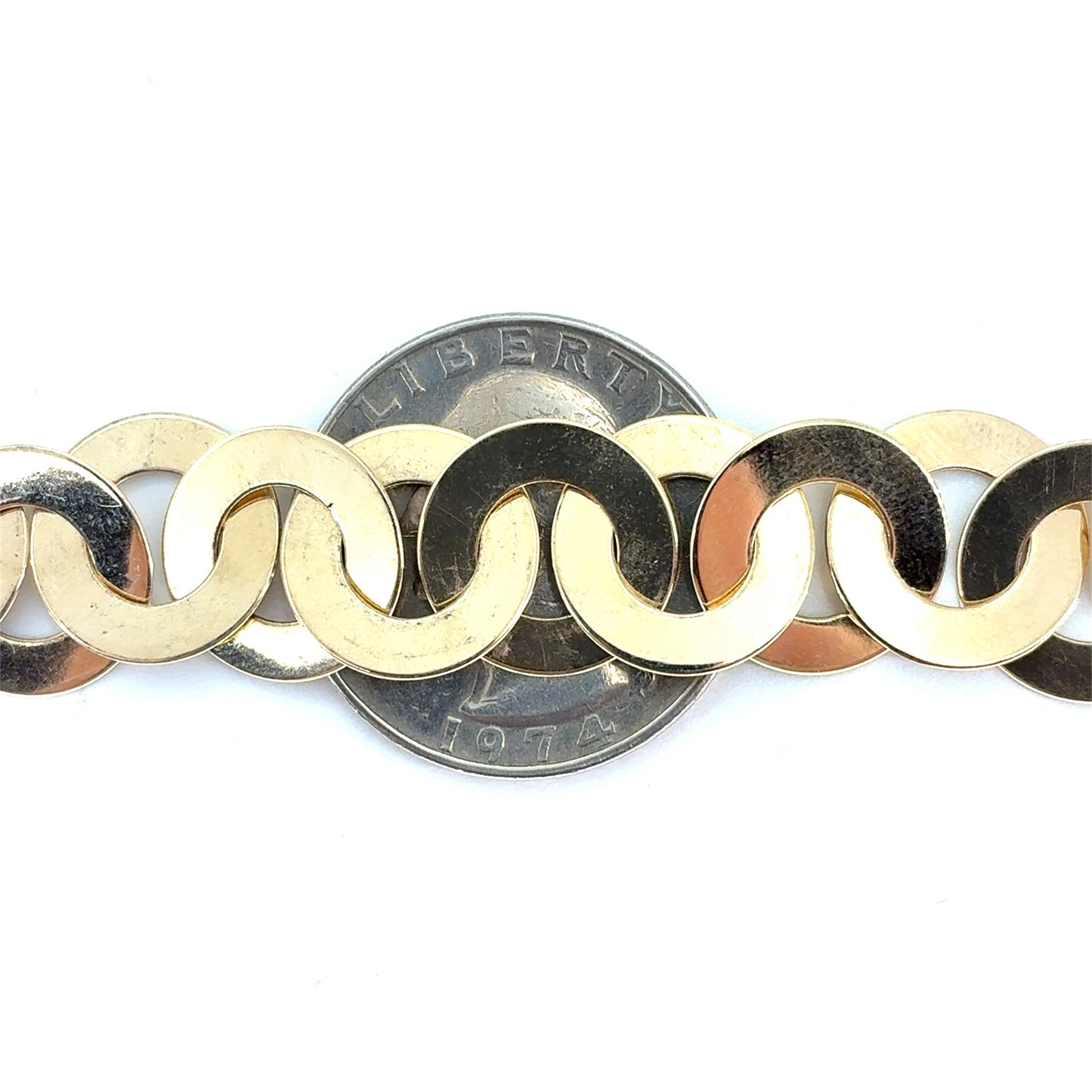 14K Yellow Gold Circles Weave Bracelet | 8 Inches, 13.3mm, 14.80 grams