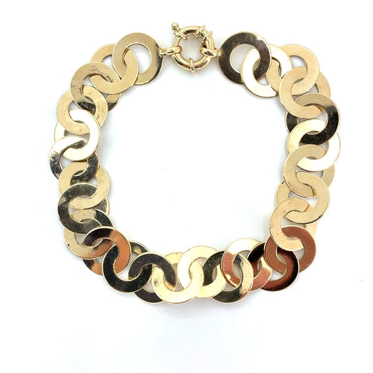14K Yellow Gold Circles Weave Bracelet | 8 Inches, 13.3mm, 14.80 grams