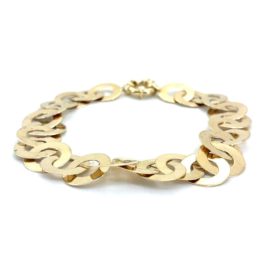 14K Yellow Gold Circles Weave Bracelet | 8 Inches, 13.3mm, 14.80 grams