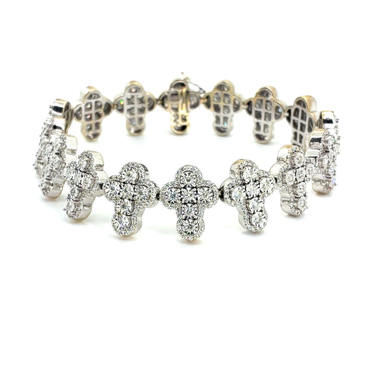 10K White Gold Natural Diamond Quatrefoil Link Tennis Bracelet | Round Brilliant 4.48 TCW, H SI2, 7.5 inch