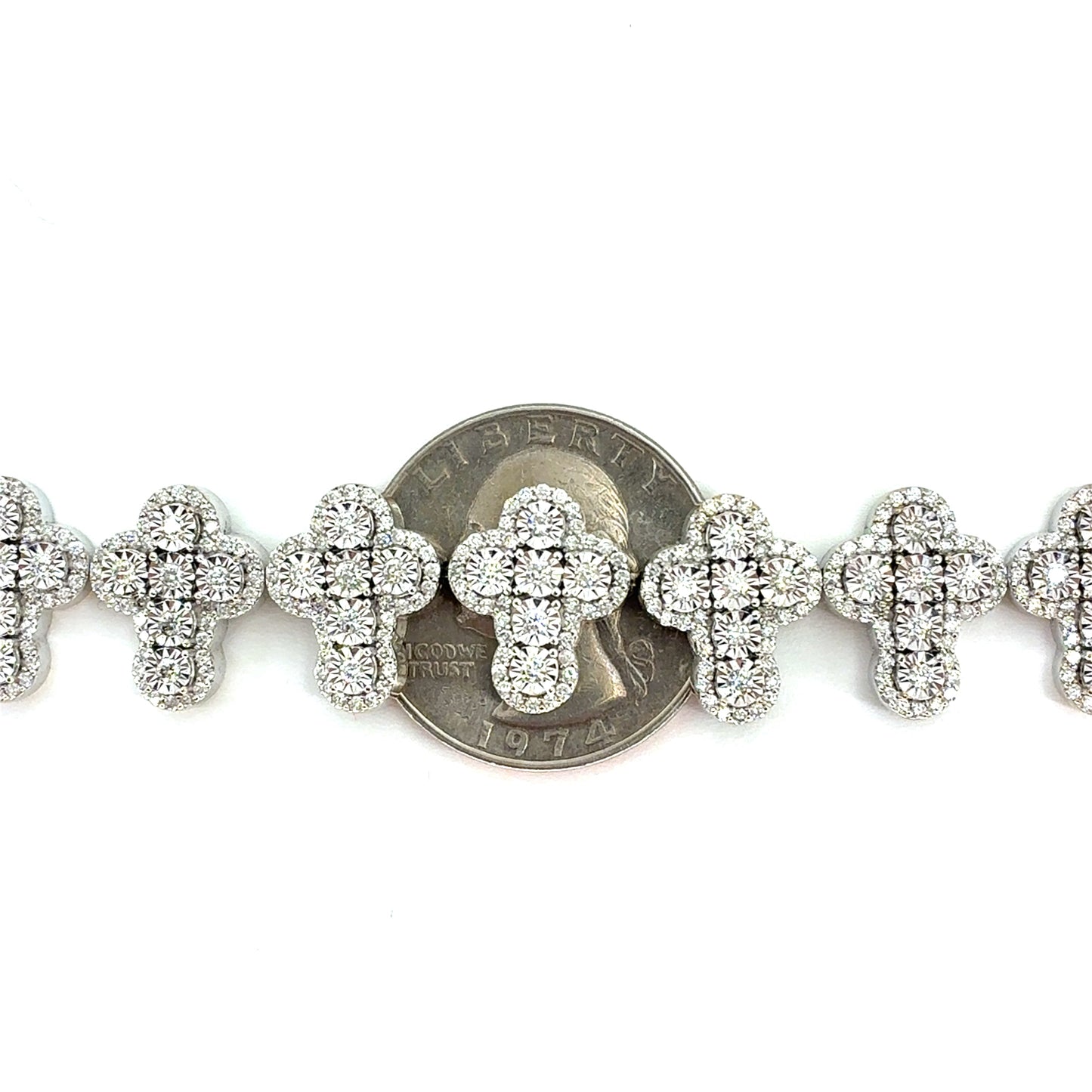 10K White Gold Natural Diamond Quatrefoil Link Tennis Bracelet | Round Brilliant 4.48 TCW, H SI2, 7.5 inch