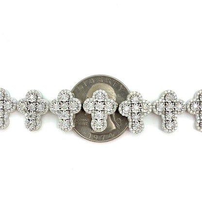 10K White Gold Natural Diamond Quatrefoil Link Tennis Bracelet | Round Brilliant 4.48 TCW, H SI2, 7.5 inch