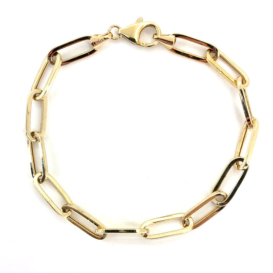 14K Yellow Gold Hollow Paperclip Bracelet | 7.5 Inches, 5.6mm, 3.50 grams