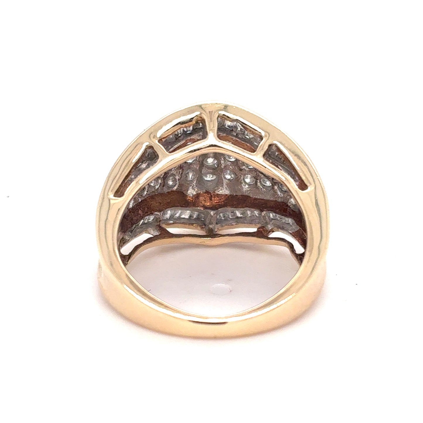 10K Yellow Gold Natural Diamond Cluster Ring | Round & Baguette 1.04 TCW, G-H I1-I2, Size 5