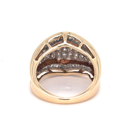 10K Yellow Gold Natural Diamond Cluster Ring | Round & Baguette 1.04 TCW, G-H I1-I2, Size 5