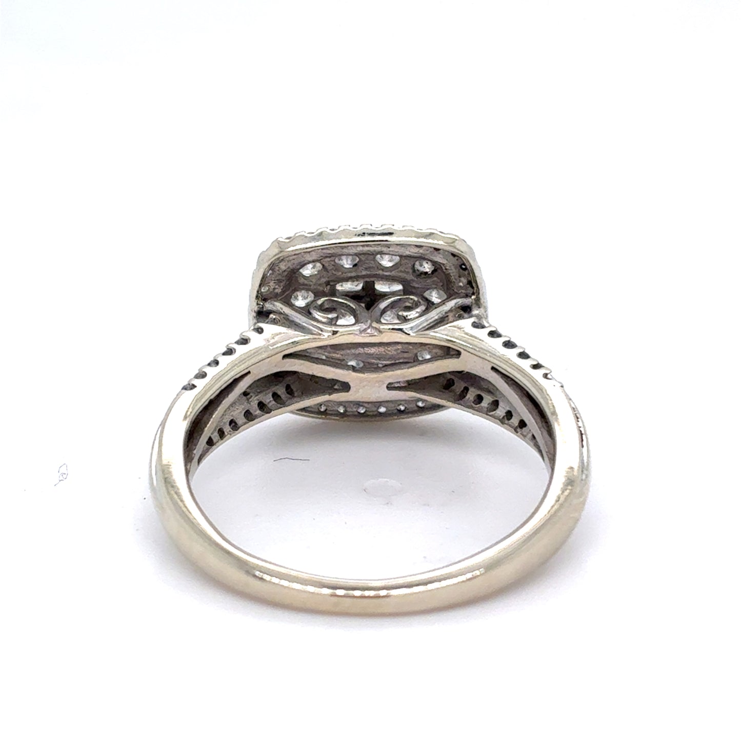 10K White Gold Natural Diamond Square Cluster Double Halo Ring | Princess & Round 0.83 TCW, I I2, Size 7.25