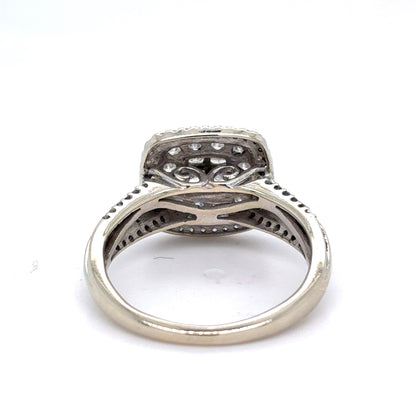 10K White Gold Natural Diamond Square Cluster Double Halo Ring | Princess & Round 0.83 TCW, I I2, Size 7.25