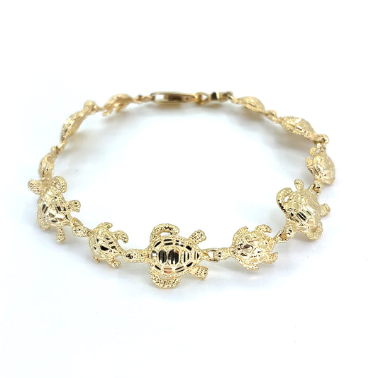 14K Yellow Gold Large/Small Turtle Bracelet | 7 Inches, 11.3mm, 9.30 grams