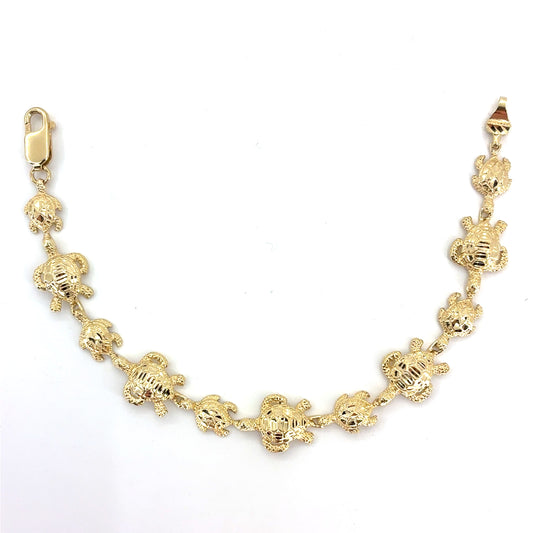 14K Yellow Gold Large/Small Turtle Bracelet | 7 Inches, 11.3mm, 9.30 grams