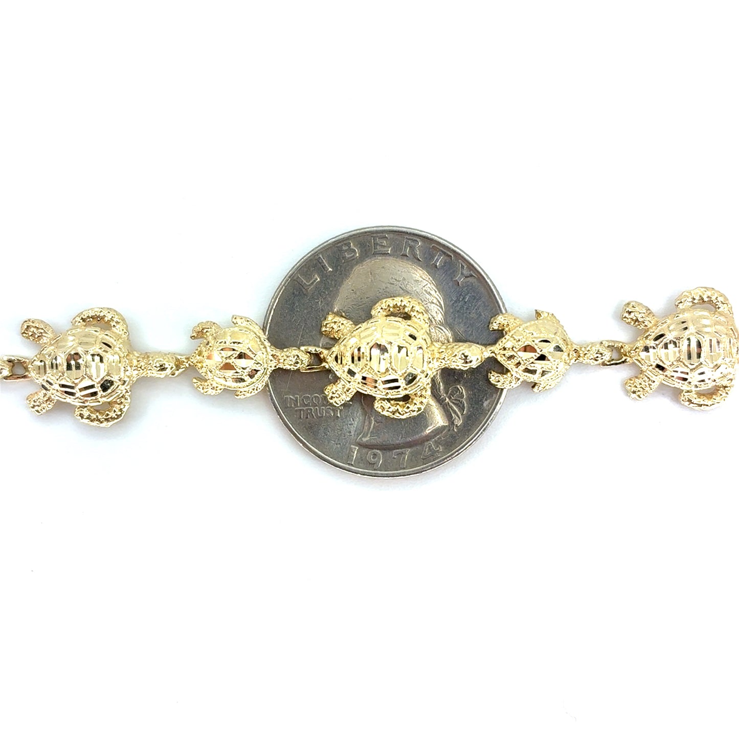 14K Yellow Gold Large/Small Turtle Bracelet | 7 Inches, 11.3mm, 9.30 grams