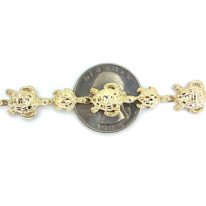 14K Yellow Gold Large/Small Turtle Bracelet | 7 Inches, 11.3mm, 9.30 grams
