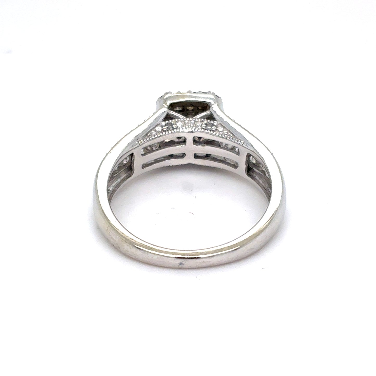 10K White Gold Natural Diamond Princess-Cut Cluster Halo Ring | Princess, Round & Single Cut 0.57 TCW, H-I SI2-I1, Size 7