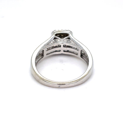 10K White Gold Natural Diamond Princess-Cut Cluster Halo Ring | Princess, Round & Single Cut 0.57 TCW, H-I SI2-I1, Size 7