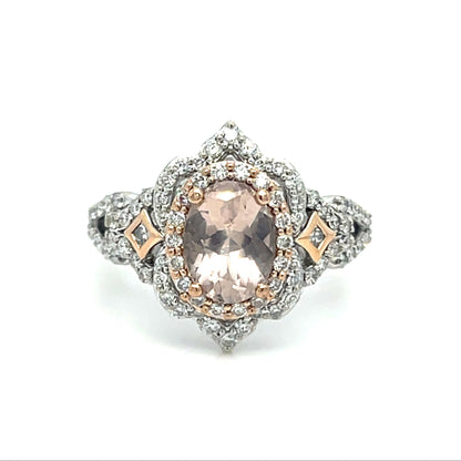 14K two tone Enchanted Disney Aurora ring | Oval Morganite and Diamonds, .75TCW 5 grams, Size 5.5