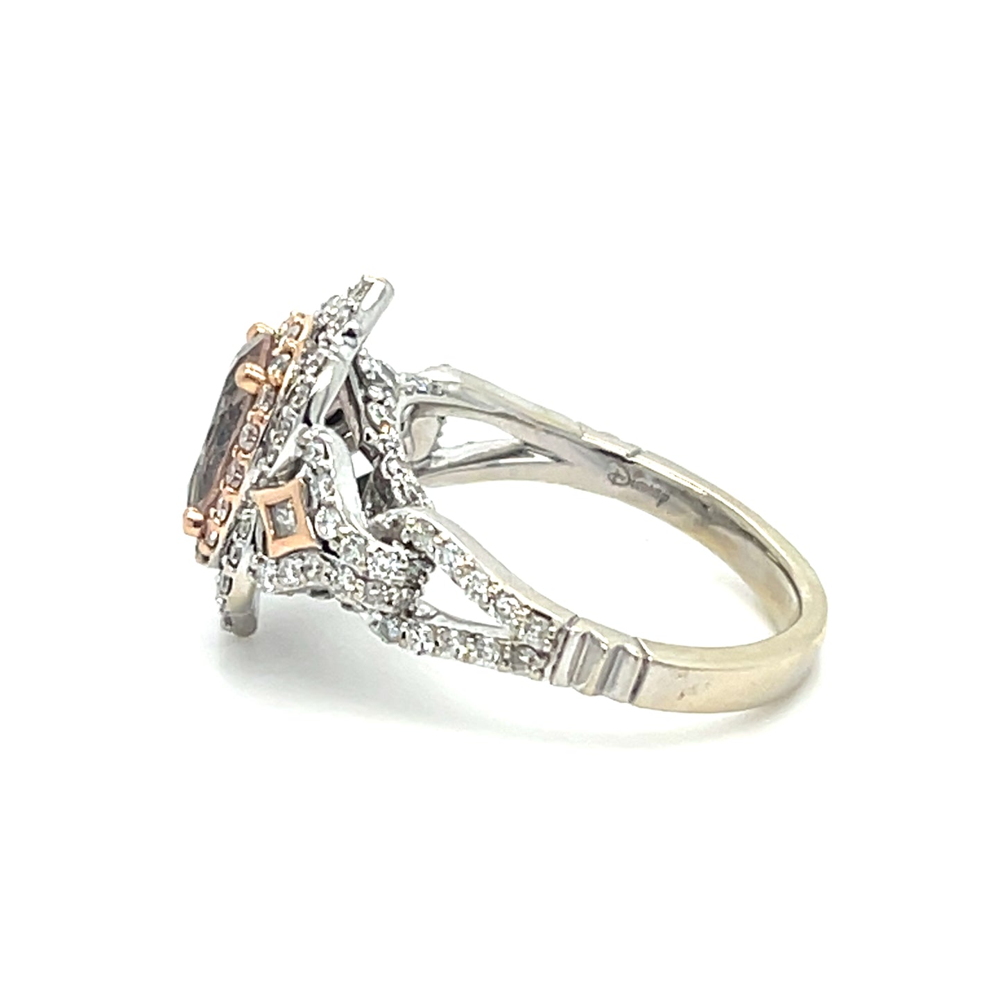 14K two tone Enchanted Disney Aurora ring | Oval Morganite and Diamonds, .75TCW 5 grams, Size 5.5