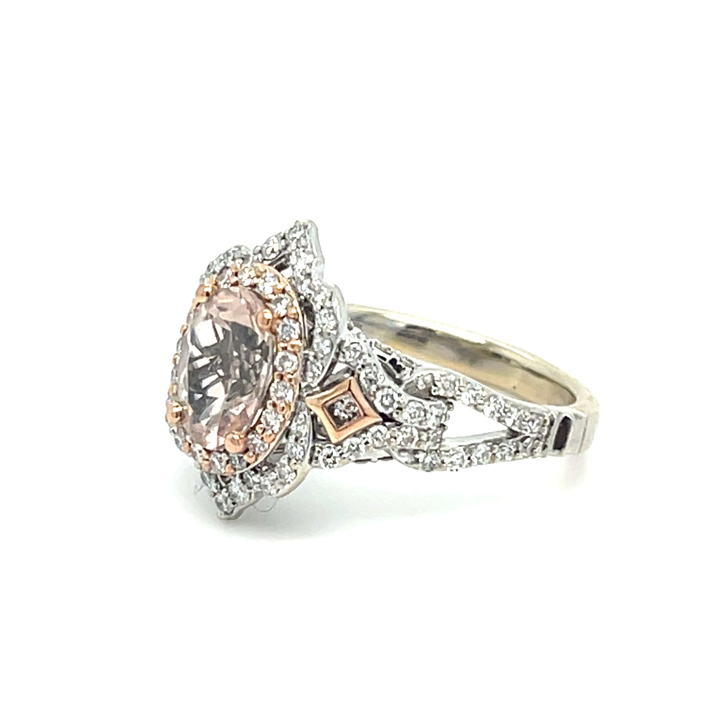 14K two tone Enchanted Disney Aurora ring | Oval Morganite and Diamonds, .75TCW 5 grams, Size 5.5