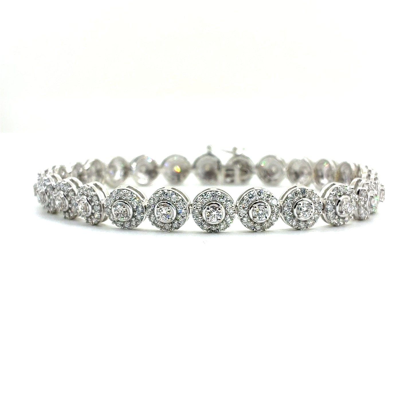 10K White Gold Lab-Grown Diamond Halo Link Tennis Bracelet | Round Brilliant 4.94 TCW, G VS1, 7.5 inch
