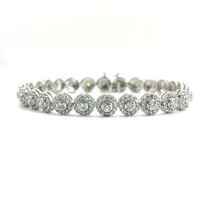 10K White Gold Lab-Grown Diamond Halo Link Tennis Bracelet | Round Brilliant 4.94 TCW, G VS1, 7.5 inch
