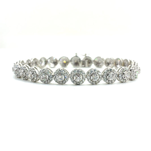 10K White Gold Lab-Grown Diamond Halo Link Tennis Bracelet | Round Brilliant 4.94 TCW, G VS1, 7.5 inch