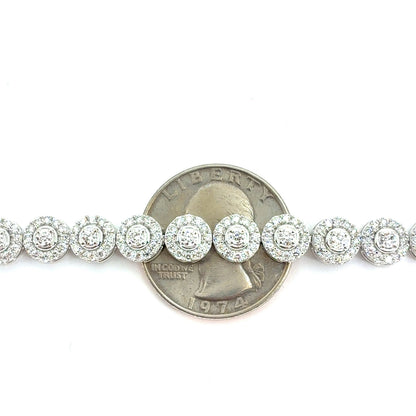 10K White Gold Lab-Grown Diamond Halo Link Tennis Bracelet | Round Brilliant 4.94 TCW, G VS1, 7.5 inch