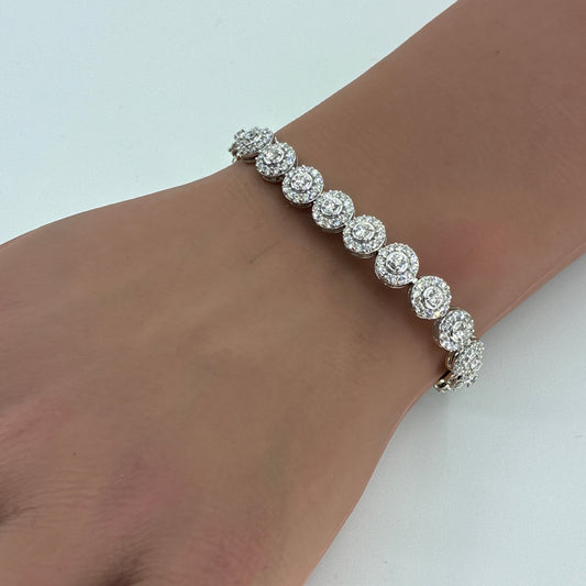 10K White Gold Lab-Grown Diamond Halo Link Tennis Bracelet | Round Brilliant 4.94 TCW, G VS1, 7.5 inch