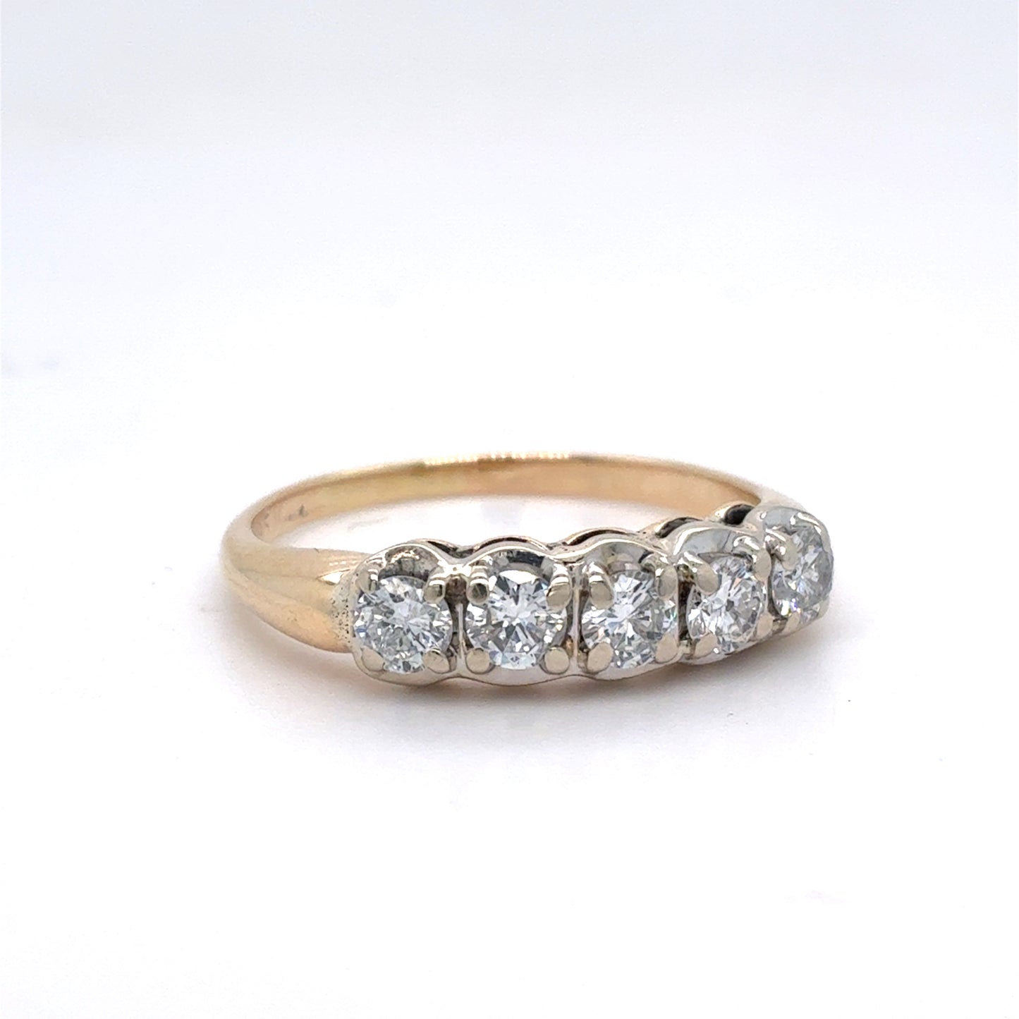 14K Yellow Gold Natural Diamond Five-Stone Anniversary Band | Round 0.73 TCW, H SI2, Size 9