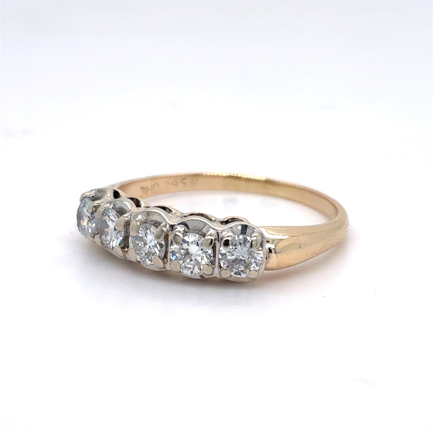 14K Yellow Gold Natural Diamond Five-Stone Anniversary Band | Round 0.73 TCW, H SI2, Size 9