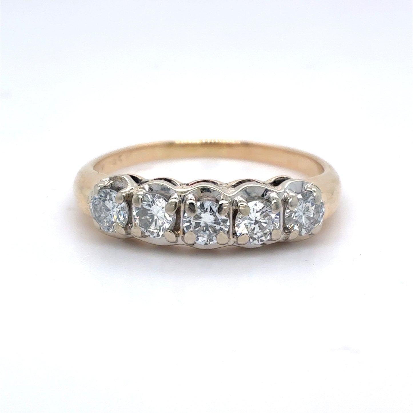 14K Yellow Gold Natural Diamond Five-Stone Anniversary Band | Round 0.73 TCW, H SI2, Size 9