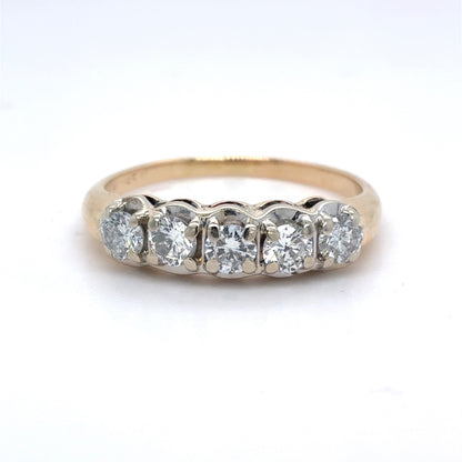 14K Yellow Gold Natural Diamond Five-Stone Anniversary Band | Round 0.73 TCW, H SI2, Size 9