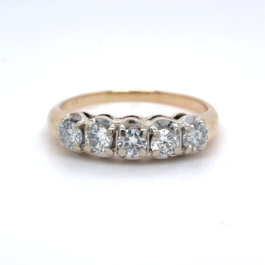 14K Yellow Gold Natural Diamond Five-Stone Anniversary Band | Round 0.73 TCW, H SI2, Size 9