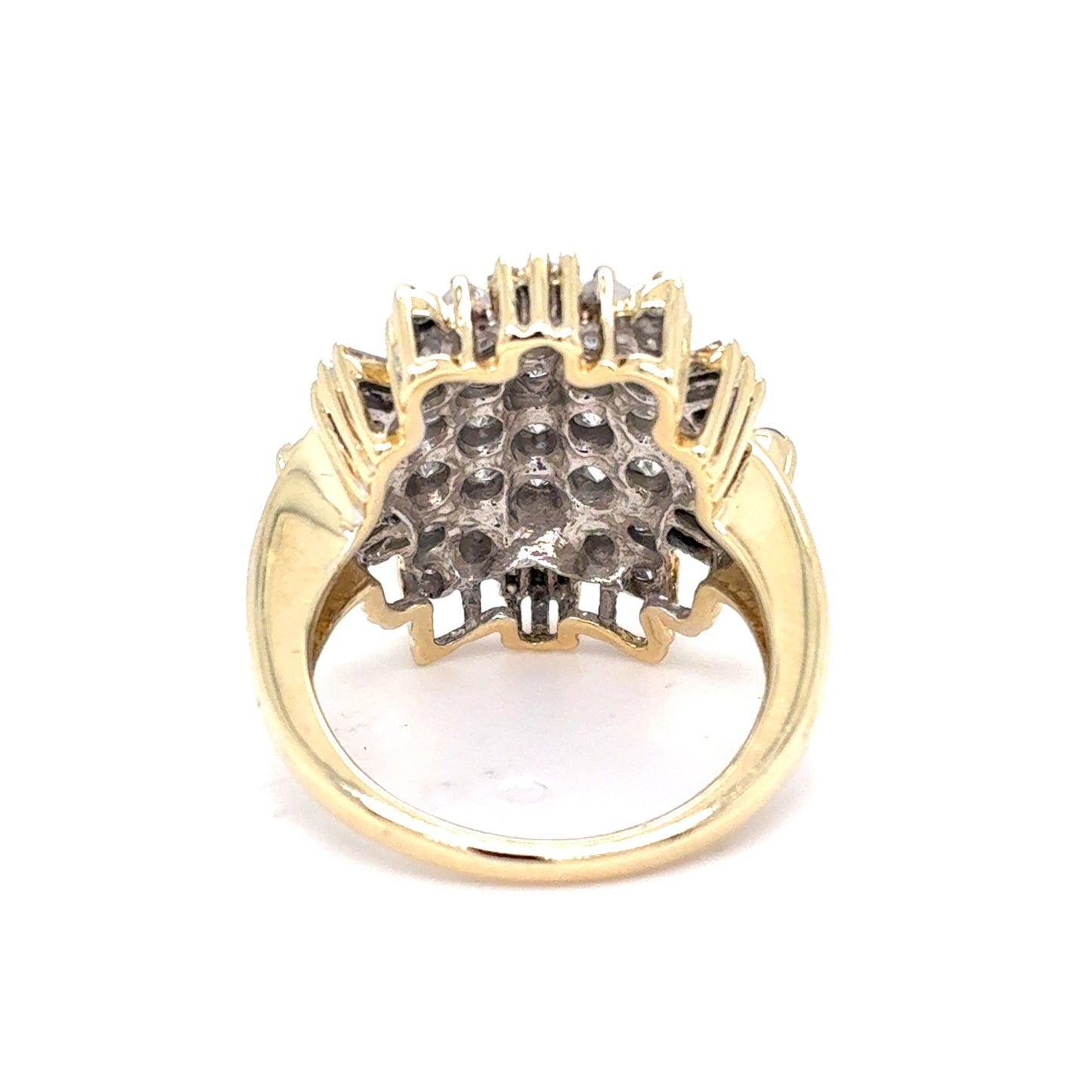 14K Yellow Gold Natural Diamond Cluster Ring | Round & Baguette 1.78 TCW, I I1-I2, Size 7